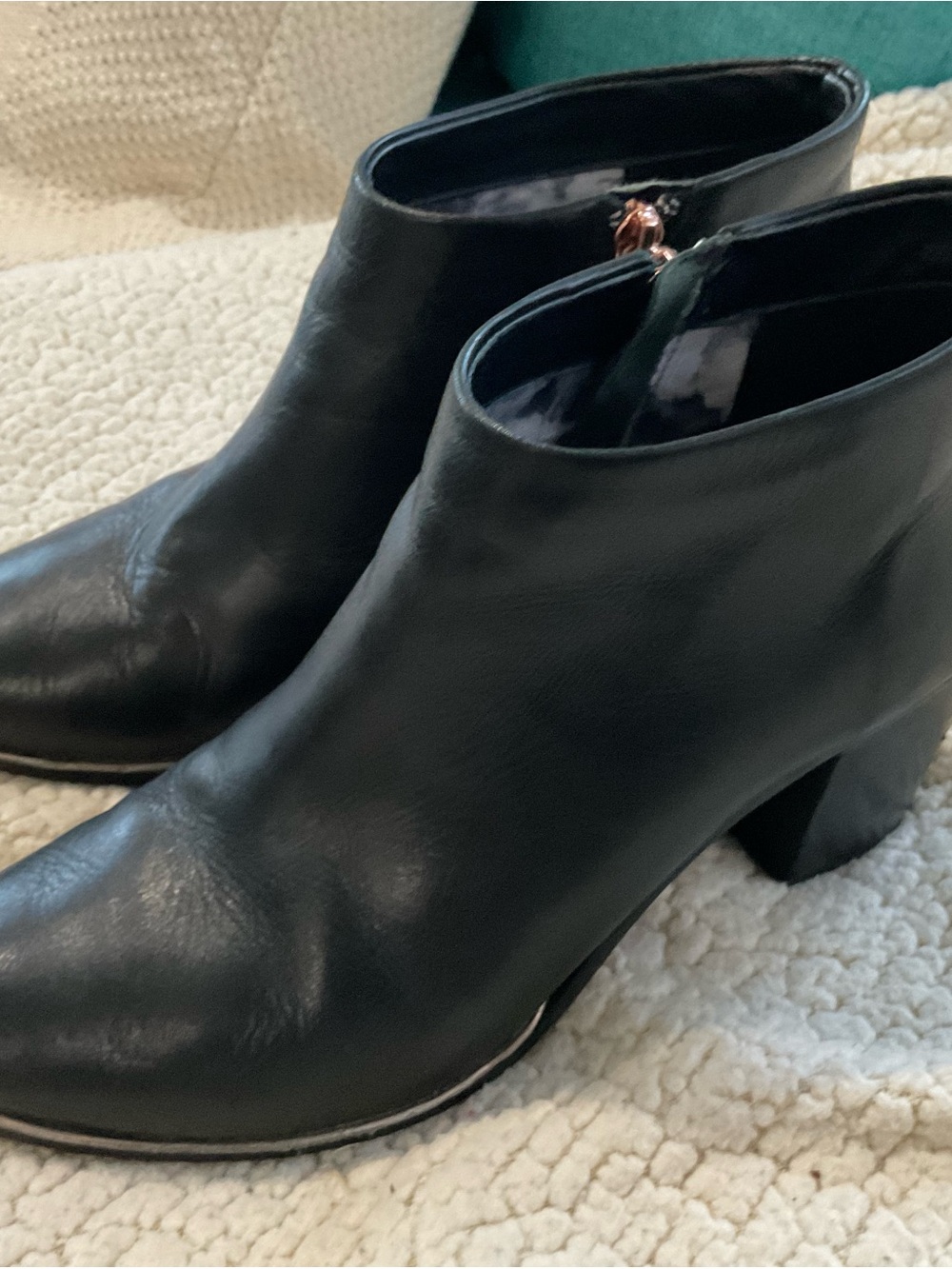 Ted Baker Black Leather Ankle Booties with Block Heel